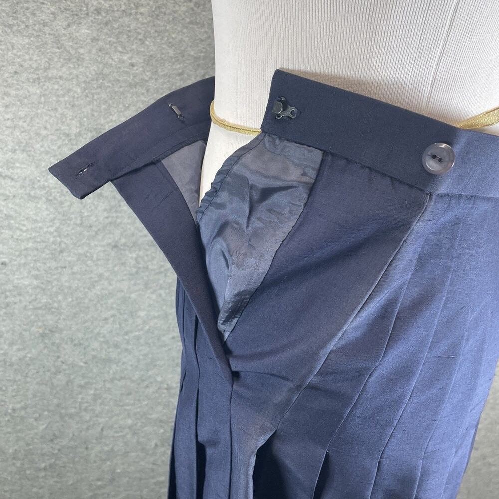 Vintage 80/90s Carlisle Pleated 100% Silk Skirt Women's US Size 4 Navy Blue - Picture 5 of 5